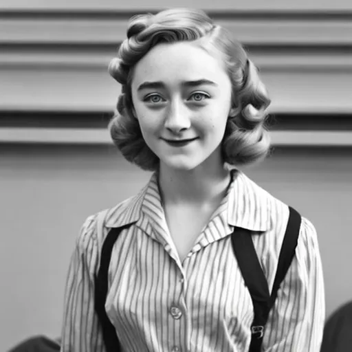 Prompt: Saoirse Ronan as a 1950s era high school student.