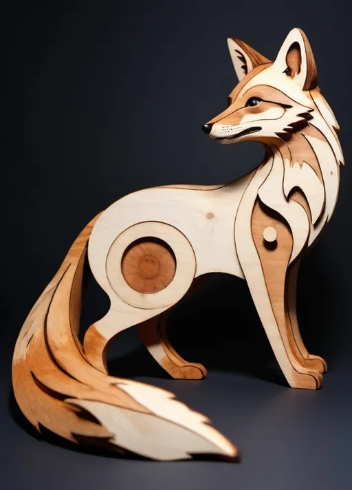 Prompt: a flat figure of the whole body of a fox made of wood, Laser burn