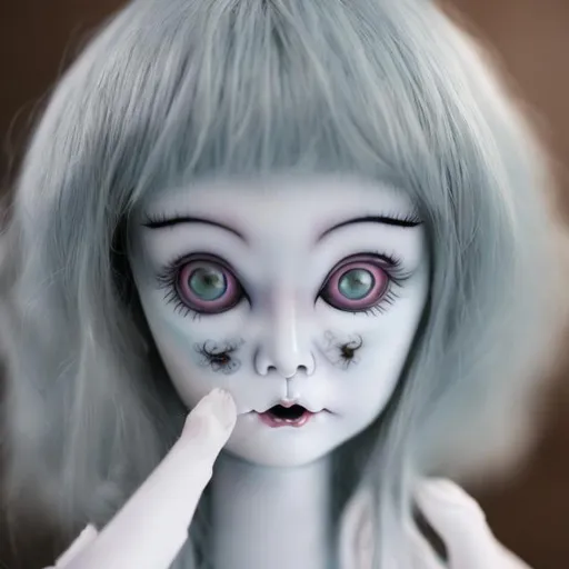 Prompt: Porcelain doll in the style of junji ito