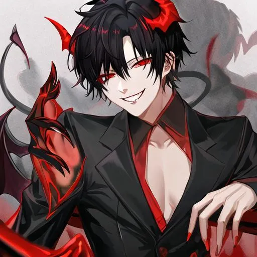 Damien as a demon (male, short black hair, red eyes)... | OpenArt