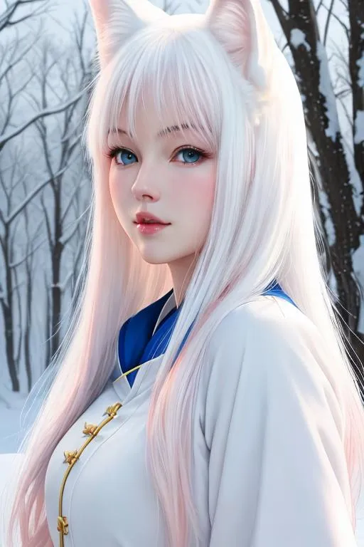 Cute white anime fox with blue eyes