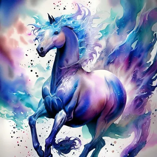 Prompt: Splash art of an fantasy horse mystical energy, watercolor art


