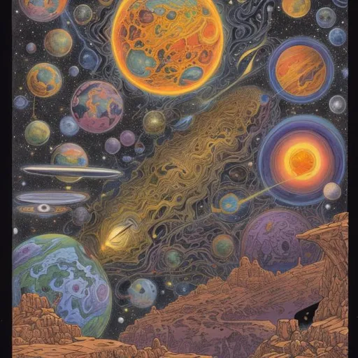 Prompt: cosmic horizons, full colour, highly detailed, leonard hale style