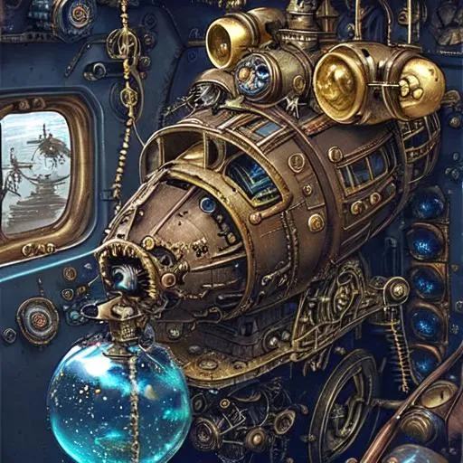 small, steampunk spaceship, interior, captains cockp... | OpenArt