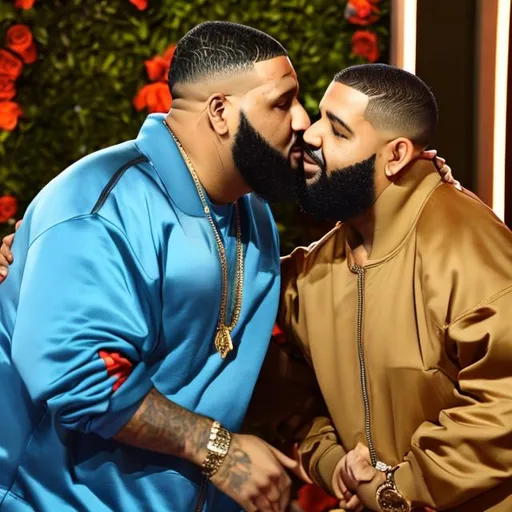 Prompt: Dj khaled making out with drake