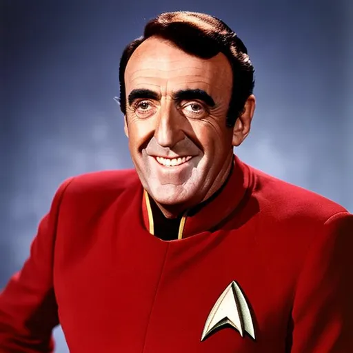 Prompt: A portrait of the Jim Nabors, wearing a Starfleet uniform, in the style of "Star Trek the Next Generation."