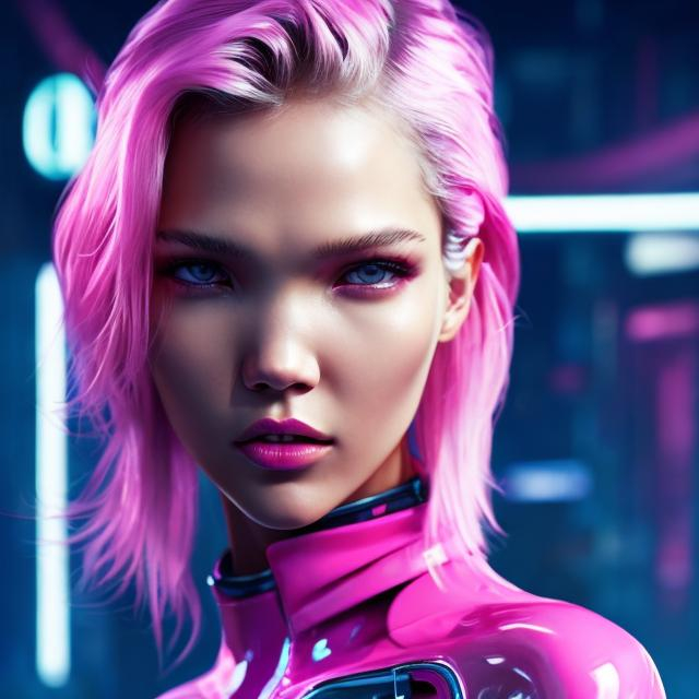 Sasha Luss in pink latex, glossy finish, futuristic... | OpenArt