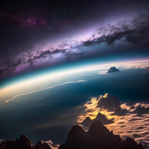 Prompt: long shot scenic professional photograph of {scenery}, perfect viewpoint, highly detailed, wide-angle lens, hyper realistic, with dramatic sky, polarizing filter, natural lighting, vivid colors, everything in sharp focus, HDR, UHD, 64K, "Superpacage: An image of a superpacage that is located outside our galaxy. The camera is located far beyond the galaxy, which allows you to see its details and structures. A super camera and a super lens allow you to convey all the colors and details of the super landscape. The use of special filters creates the effect of mystery and mystique of the super-landscape."