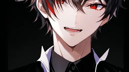 Prompt: Damien (male, short black hair, red eyes) open mouth