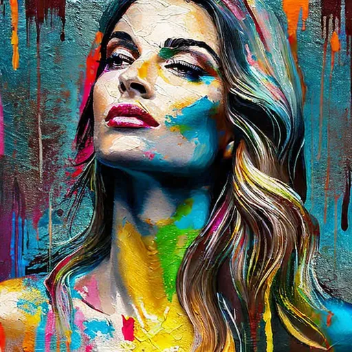 Grungy style painting of a gorgeous woman posing bac... | OpenArt