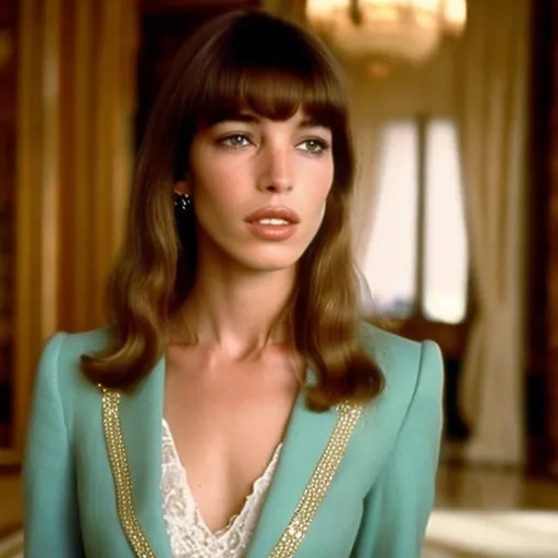Prompt: Highest quality picture of a young Jane Birkin in a Wes Anderson Movie wearing Dolce & Gabbana 