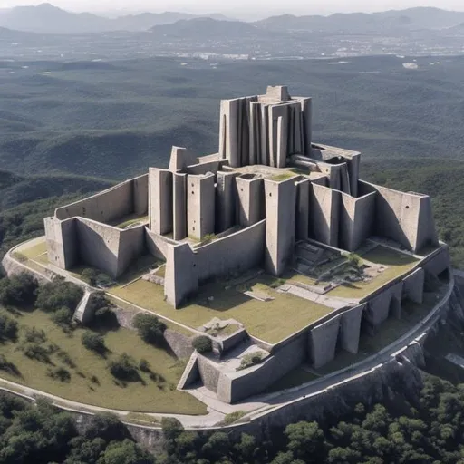 Prompt: a large citadel on the side of a Mountain, brutalist architecture, 