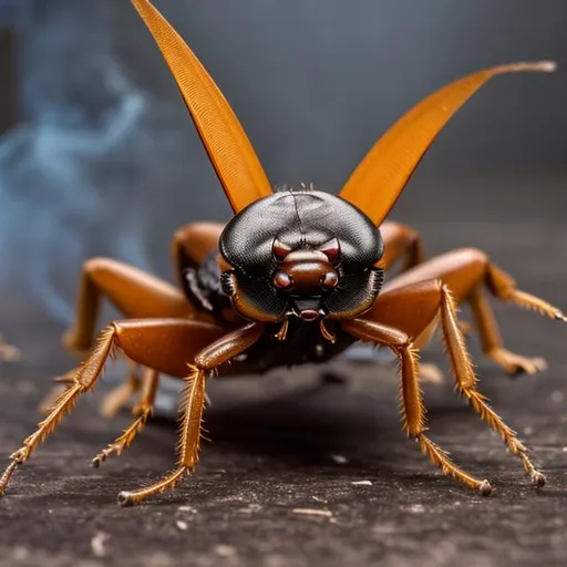 Prompt: scary cockroach surrounded by smoke

