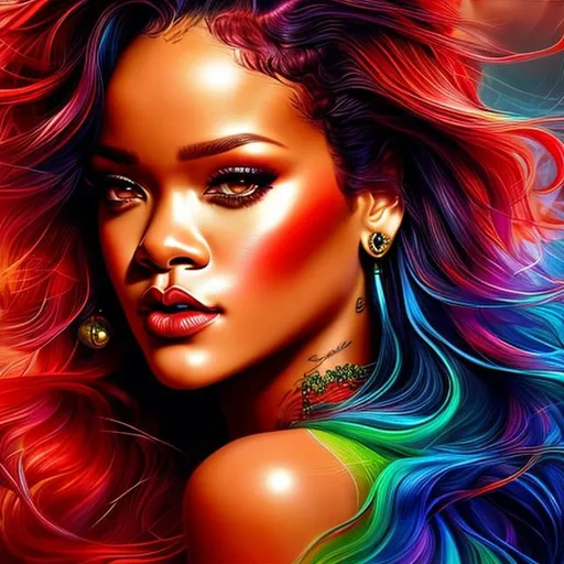 Prompt: "Ultra realistic photo portrait of singer Rihanna in red, flowing red hair, cosmic energy, colorful,  painting burst, beautiful face, symmetrical face, tone mapped,intricate, elegant,highly detailed,digital painting, artstation,concept art,smooth, sharp focus, illustration,beautiful face,intricate, highly detailed, smooth, sharp focus, art by artgerm and greg rutkwoski and alphonse mucha, 3D Game Cinematic Feel, Epic 3D Videogame Graphics, Intricately Detailed, 8K Resolution, Dynamic Lighting, Unreal Engine 5, CryEngine, Trending on ArtStation, HDR, 3D Masterpiece, Unity Render, Perfect Composition ,synthwave, neon retro"
