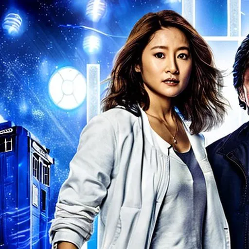 Prompt: doctor who played by jackie chan and companion played by a young gong li visit miami to thwart the master to sabotage cryptocurrency directed by jonnie to