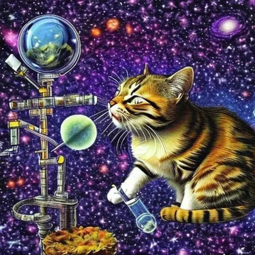 Prompt: A cat smoking weed, trippy, astronomy 