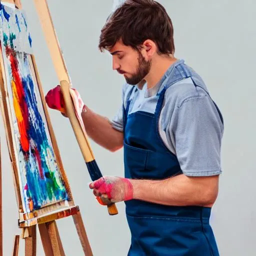 Prompt: painter at working with brush
