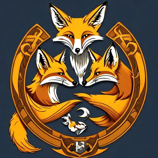 Prompt: Fox Cerberus art family crest