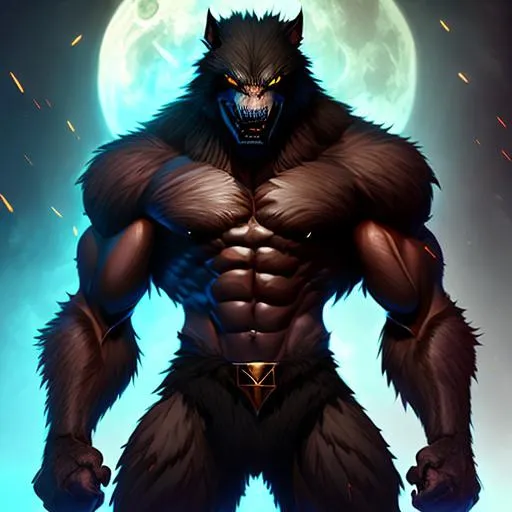 Prompt: Humanoid muscular werewolf, with dark fur and sharp teeth, fists, posing dramatically, strong, accurate anatomy, highly detailed, intricate, digital painting, artstation, concept art, sharp focus, illustration, art by lois van baarle and loish and ross tran and rossdraws and sam yang and samdoesarts and artgerm, half-body portrait of muscular aggressive werewolf. 3D HD TwinMotion Render :: Octane HD National Geographic bokeh photograph :: accurate anatomy:: UHD :: dynamic lighting :: intricately detailed :: trending on Artstation :: deep colour :: Unreal Engine 5.2 :: Naoto Hattori + Kaluta, James Jean + Ruan Jia + James Jean + Jordan Grimmer