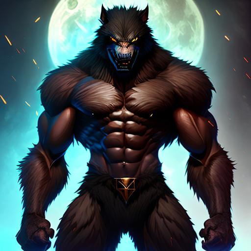 Humanoid muscular werewolf, with dark fur and sharp... | OpenArt