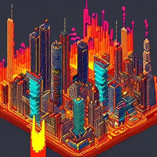Prompt: a futuristic city on fire
 / PIXEL ART
