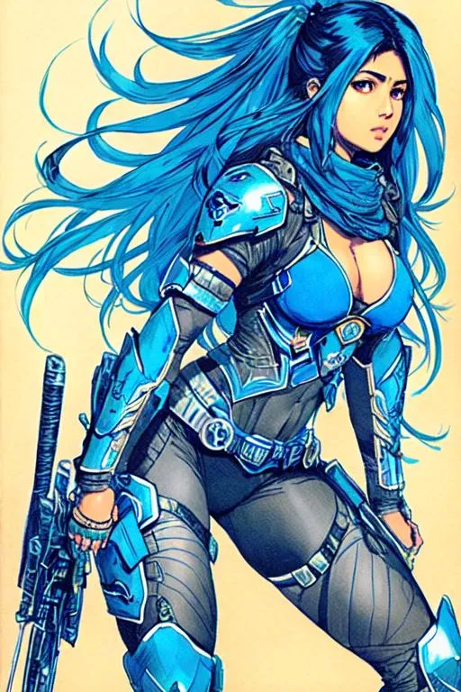 Prompt: (((Yoji Shinkawa))), sticker of ultra detailed portrait of Sadaf Mohammed Sayed  (Indian actress who mainly appears in Telugu, Tamil, and Kannada films)in blue holy armor, blue long hair, high quality cell shaded illustration in post apocalyptic style by Yoji Shinkawa, ((full body portrait)), dynamic pose, perfect anatomy, centered, freedom, soul, blue long hair, approach to perfection, cell shading, 4k , cinematic dramatic atmosphere, watercolor painting, global illumination, detailed and intricate environment, artstation, concept art, fluid and sharp focus, volumetric lighting, cinematic lighting, Art by Yoji Shinkawa,