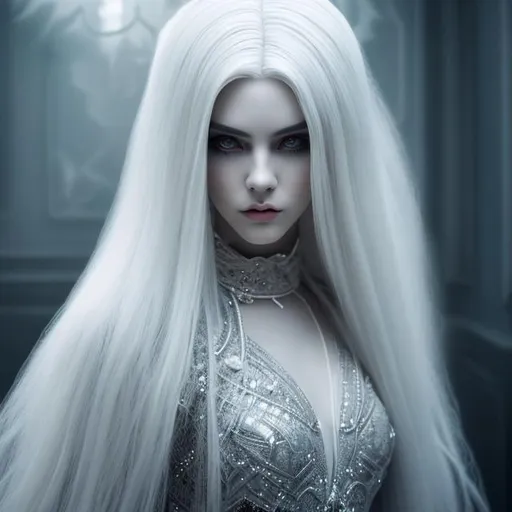 Prompt: Full length portrait of female ghost with {platinum} hair and with cute face, {haunted house}, perfect composition, hyperrealistic, super detailed, 8k, high quality, sharp focus, studio photo dark, intricate details, highly detailed