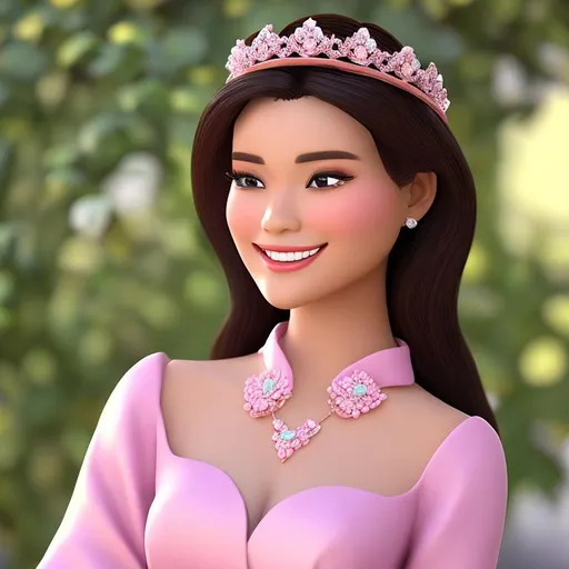 Prompt: A women who is kind and likes roses. She is a queen and has an authoritative look in her eye but a polite smile, she is wearing a rose tiara, 64k.