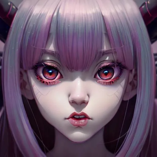 Prompt:  demon girl, anime Character Portrait, Looking At Camera, Symmetrical, Soft Lighting, Cute Big Circular Reflective Eyes, Pixar Render, Unreal Engine Cinematic Smooth, Intricate Detail, anime Character Design, Unreal Engine, Vintage Photography, Beautiful, Tumblr Aesthetic, Retro Vintage Style, Hd Photography, Hyperrealism, Beautiful Watercolor Painting, Realistic, Detailed, Painting By Olga Shvartsur, Svetlana Novikova, Fine Art