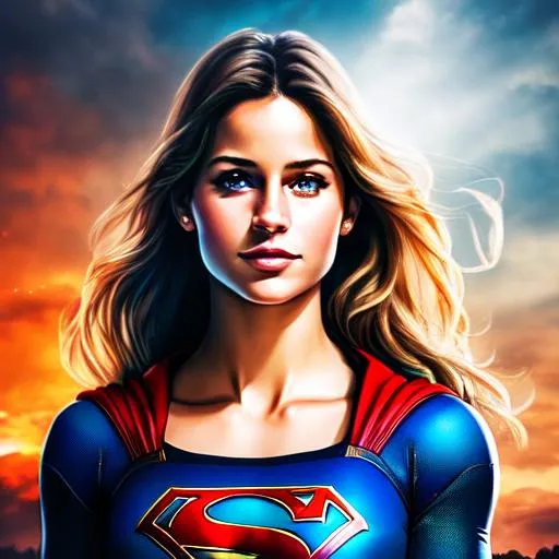 Prompt: photo realistic full body picture of Supergirl, centered in frame, facing camera, symmetrical face, ideal human, 85mm lens,f8, photography, ultra details, natural light, light background, photo, Studio lighting, Movie poster