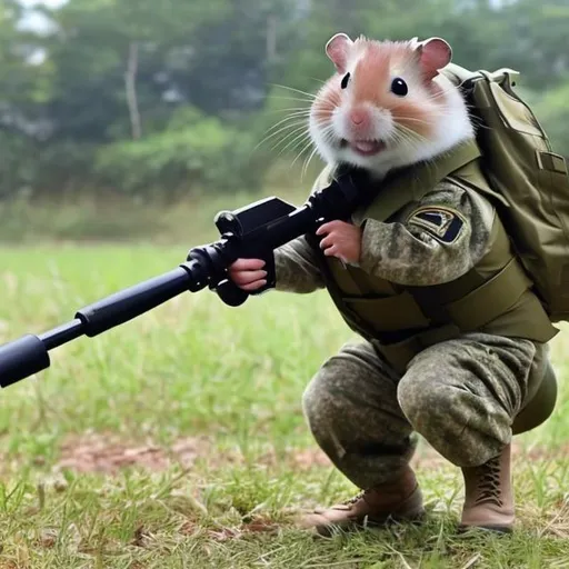 Prompt: A hamster wearing army uniform with bazooka
