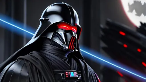 Prompt: Digital Art, a sinister Sith Lord from Star Wars, black armor, black gear, a black helmet fully covering his face,red Mouth, with a black ponytail coming from the helmet, a long black cloak, black bracers, black pants, black boots, unreal engine 8k octane, 3d lightning