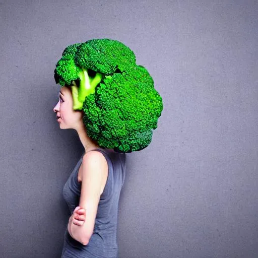 Prompt: a human with a broccoli head 