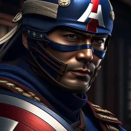 Prompt: Portrait of {Ninja captain America} in  {edo era Japan}, perfect composition, hyperrealistic, super detailed, 8k, high quality, trending art, trending on artstation, sharp focus, studio photo, intricate details, highly detailed,happy face, by greg rutkowski