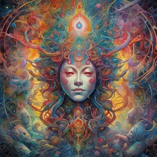 Prompt: "Fine Detail Academic Art - Epic Visionary Surrealism HD 3D Watercolour Painting by Alyssa Monks + Chris Bachalo + Luke Chueh + Andy Kehoe + Alex Grey; Mother Ayahuasca + The Creation Of Spirit In A Geometric Wonderland; Every Colour; Vibrant; Divine Wisdom; Activated Chakras; Kundalini Energy; Neon Pulse"