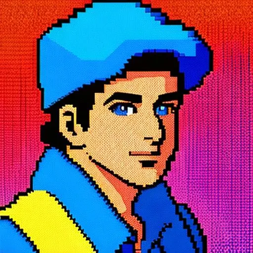 Prompt: retro digital pixelart of a man for DOS SNES with dithering pillow shading 16-bit colour depth masks raster.