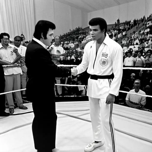 Prompt: Elvis Shaking Muhammad Ali’s hand