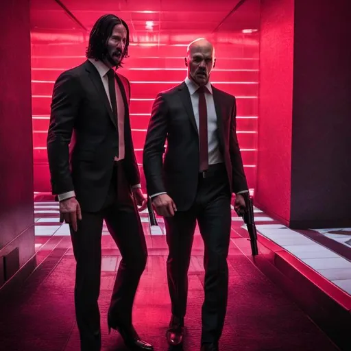 Prompt: John Wick VS Hitman in vegas 