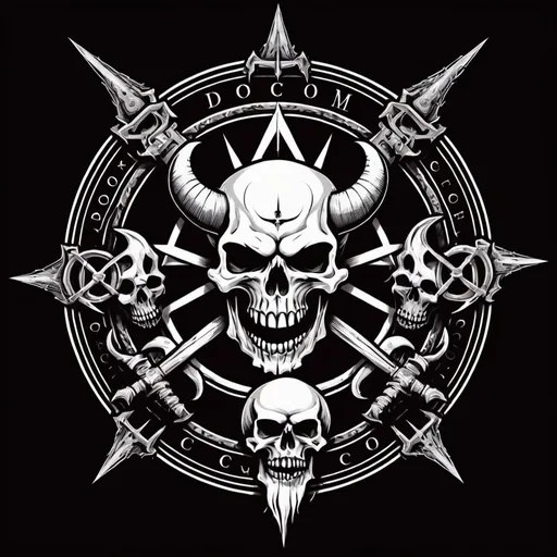 Prompt: DOOMCORE, logo, banner, skulls, demons,  ocult, satan