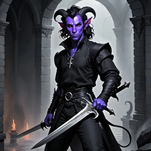 Prompt: tiefling dnd male sword