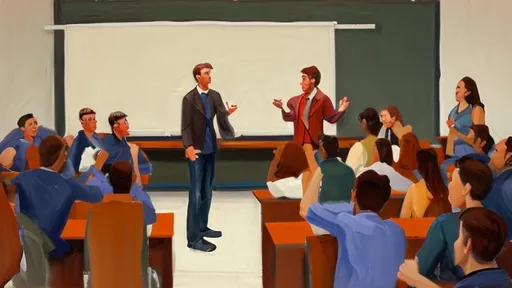 Prompt: Students argue with the lecturer at the University, stylized, oil painting