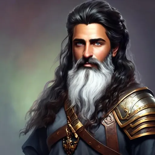 Prompt: realistic painting, fantasy character art,40-year-old male,dark-skinned,hair is short on sides and longer on top,wavy black hair,neatly-trimmed beard,necromancer,black-armor