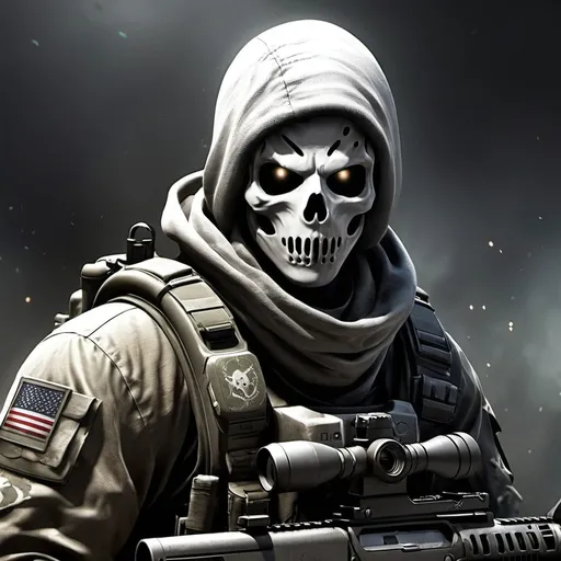 Prompt: Create a picture with character ghost in call of duty