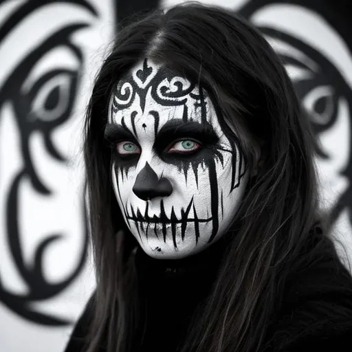 norwegian black metal, face paint, scary, beautiful