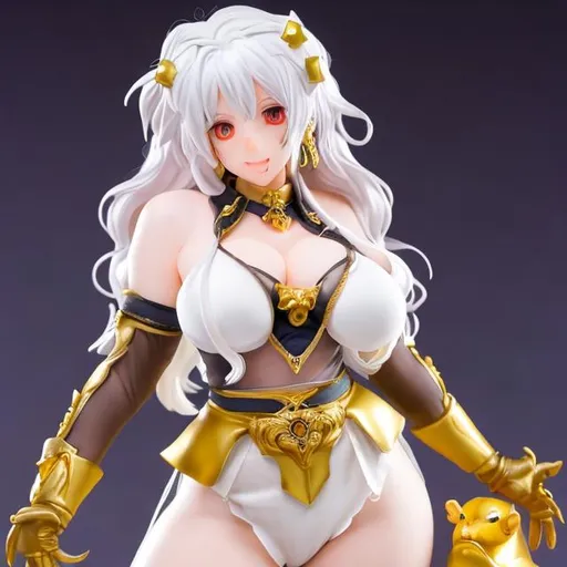 Prompt: A cute anime girl with a big body parts, and a lot of cleavage with yellow eyes and white hair, full body view with a clear see through shirt 