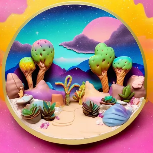 Prompt: Lisa frank style desert diorama