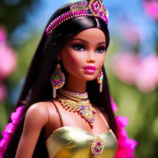 Prompt: Highest quality picture of a very detailed native American  
Barbie princess