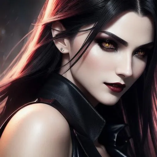 Prompt: epic professional digital portrait art of vampire 👩‍💼😉,best on artstation, cgsociety, wlop, Behance, pixiv, astonishing, impressive, outstanding, epic, cinematic, stunning, gorgeous, concept artwork, much detail, much wow, masterpiece, photorealistic, intricate details, hyperrealisitic, Midnight Lighting