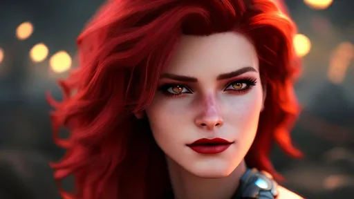 Prompt: crimson hair, horns, eyeglass, supple lips, beautiful, physically fit, female, full body, hd, 4k, unreal engine