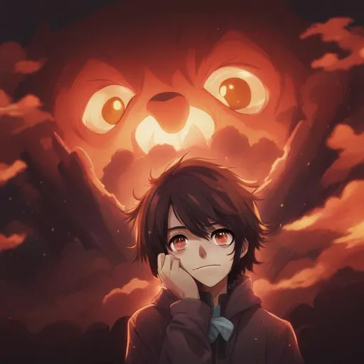 Prompt: insane, anime character with brown, fluffy, wavy hair wearing a cute and cuddly bear style cozy hoodie with bear ears on top whilst sitting on an abandoned hotel roof top gazing into the roof pool beneath him, zombies are in the background as the world is ending, smiling, foggy, zoomed out, fangs, scars, no horns, hands on face anime, Japanese, zombie apocalypse running towards you, you running away, side angle, vibrant colors 

  